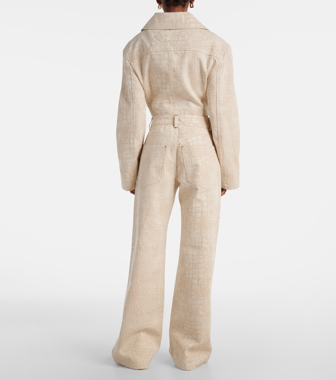 Джинсы с эффектом крокодила и широкими штанинами Jacquemus, Croco Beige — фото 3