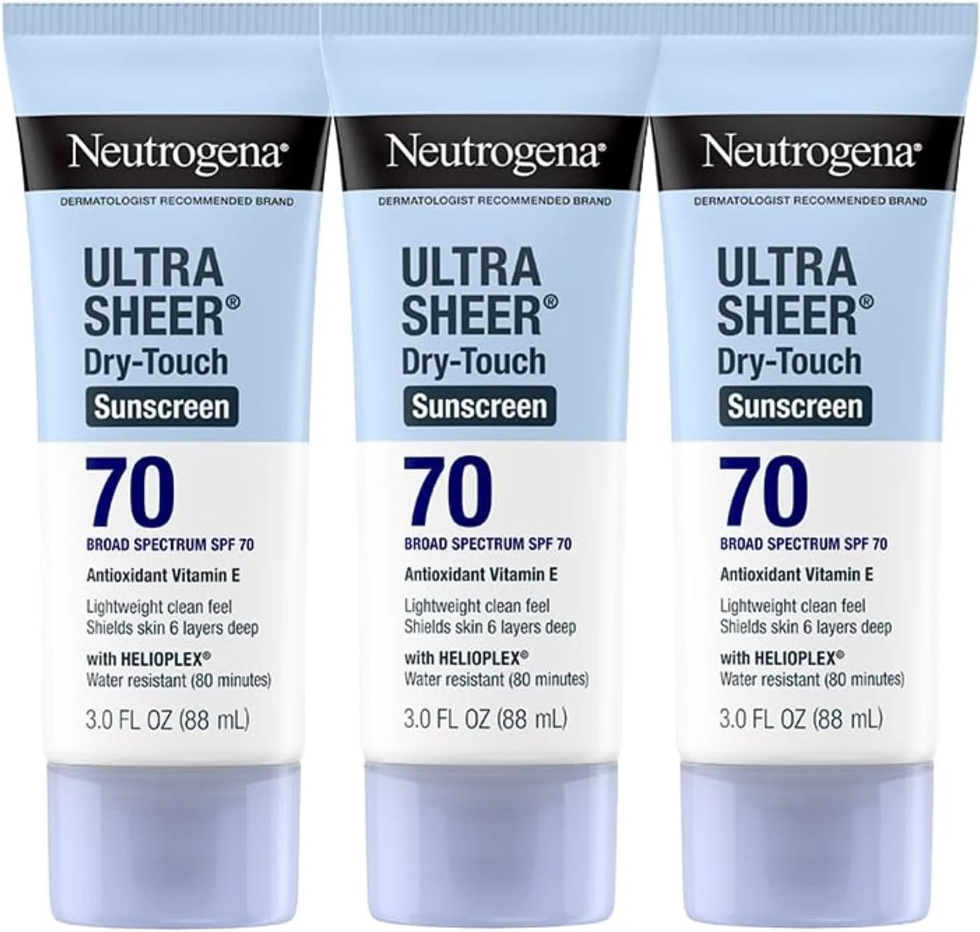 Солнцезащитный лосьон для лица Neutrogena Ultra Sheer Dry-Touch SPF 70, набор 3 шт., 88 мл, белый