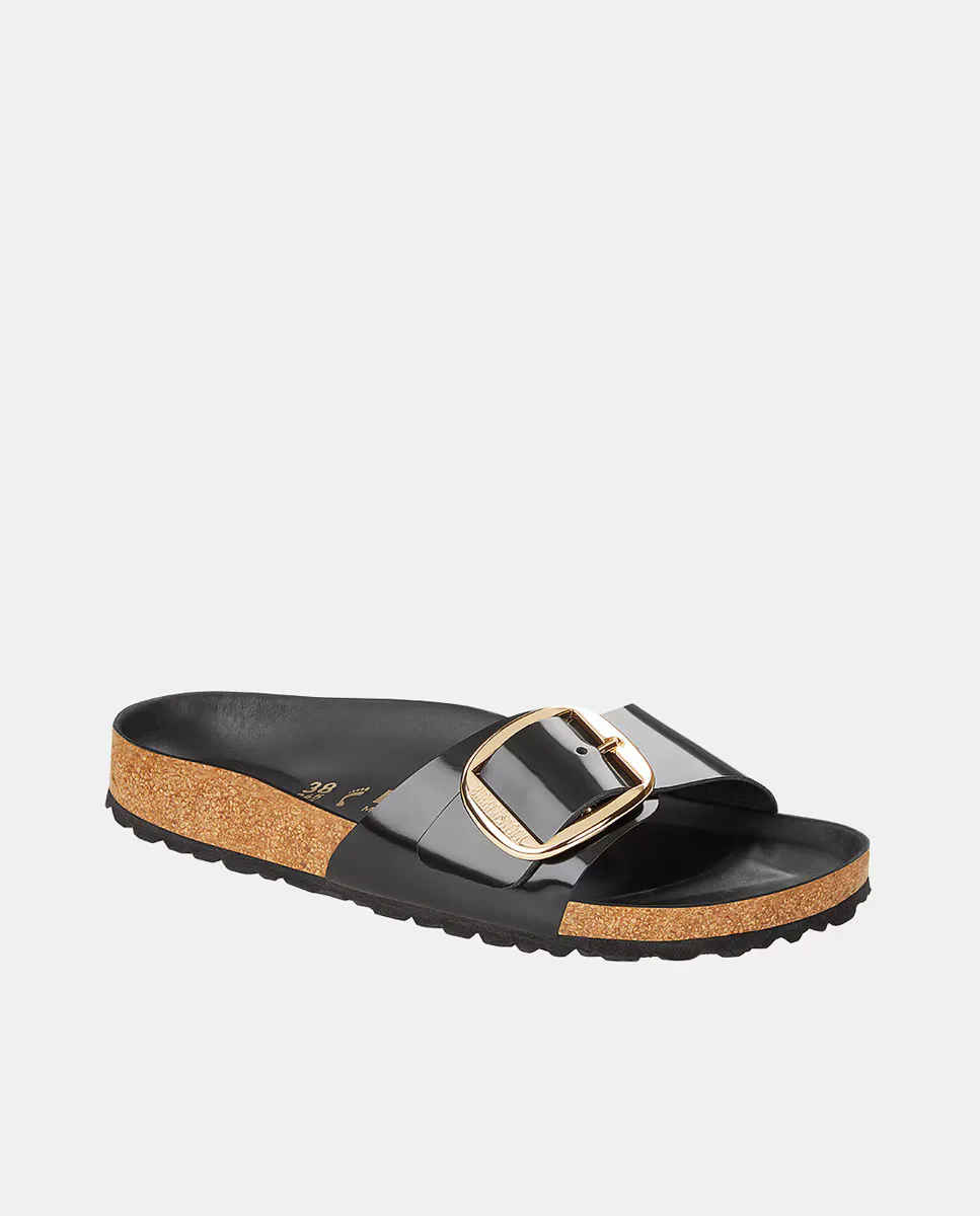 Женские кожаные сандалии на плоской подошве с большой пряжкой Madrid Birkenstock, черный — фото 2