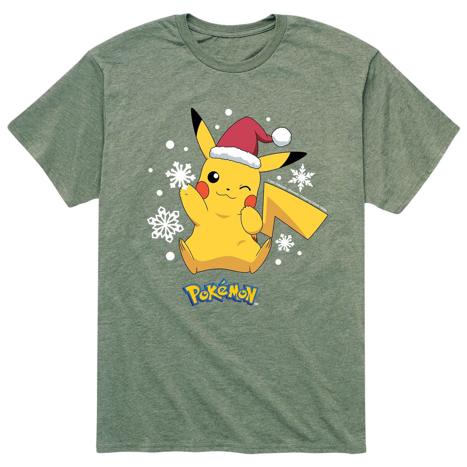 

Мужская футболка со снежинками и шляпой Санта-Клауса Pokemon Licensed Character
