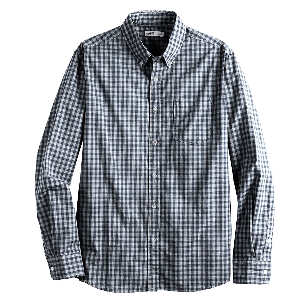 

Мужская рубашка на пуговицах Sonoma Goods For Life идеальной длины, цвет Navy Gingham