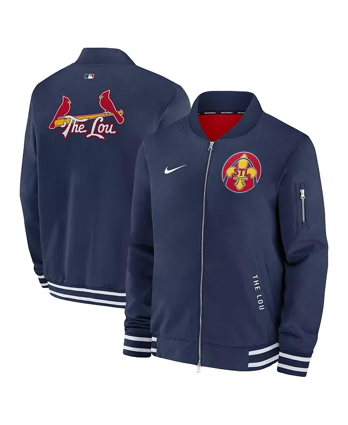 

Мужская бомбер с полной застежкой-молнией St. Louis Cardinals Authentic Collection City Connect в синем цвете Nike