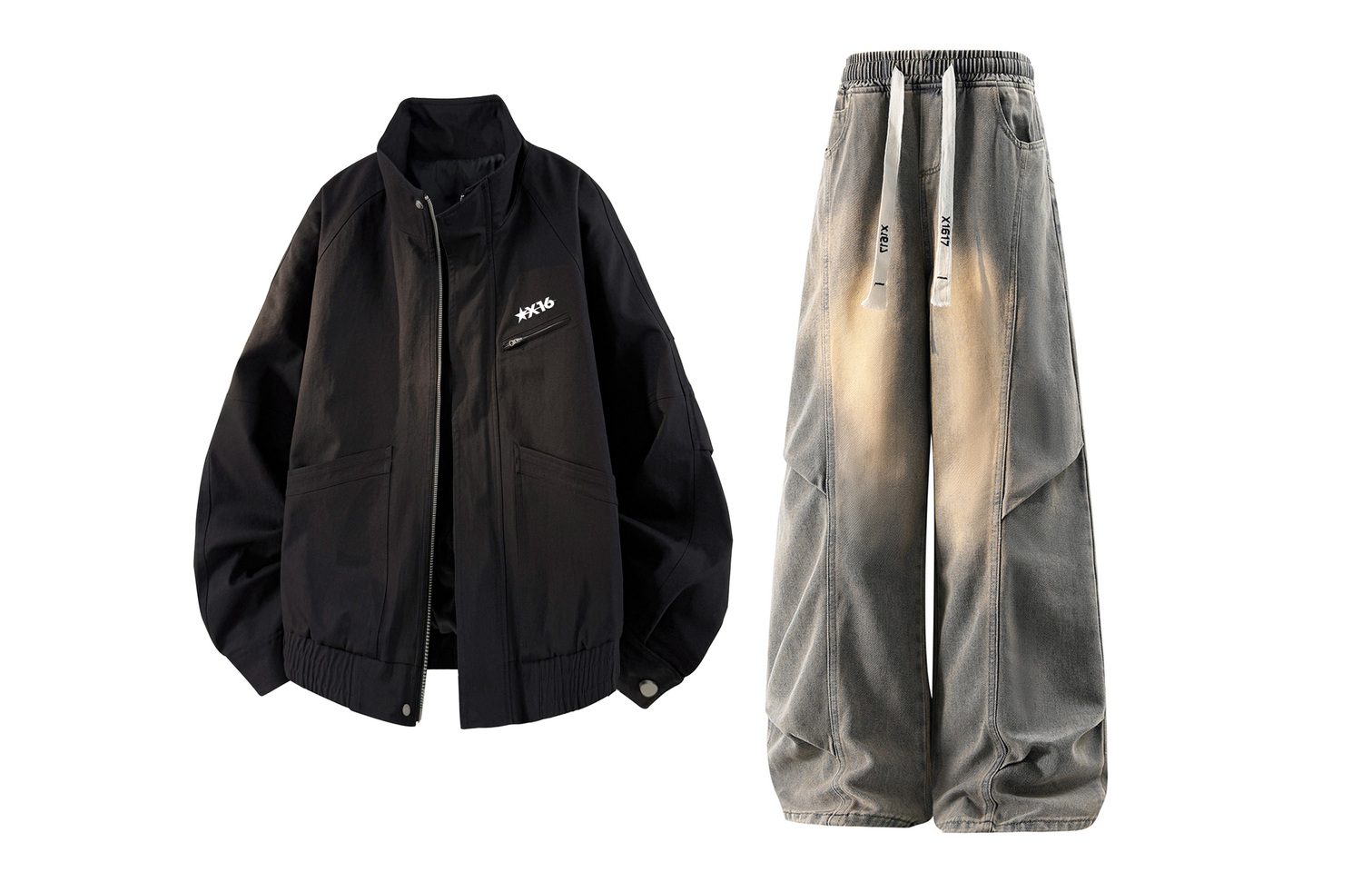 

Повседневная спортивная одежда Unisex с воротником стойкой Moderate X1617, черный top+желтый mud pants