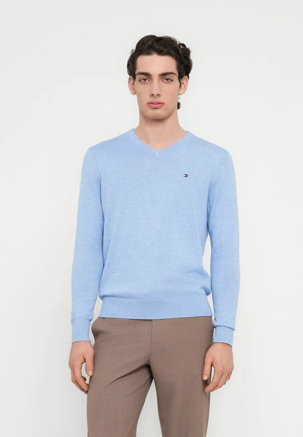 Свитер с v-образным вырезом и вышивкой флага Tommy Hilfiger, Vessel Blue Heather