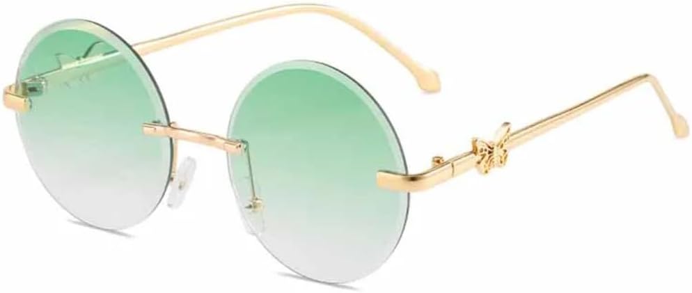 

Модные большие круглые солнцезащитные очки без оправы для женщин, роскошные очки с декором в виде бабочек, металлические дужки, мужские дорожные очки UV400 TVTBBVV, Gold Gradient Green