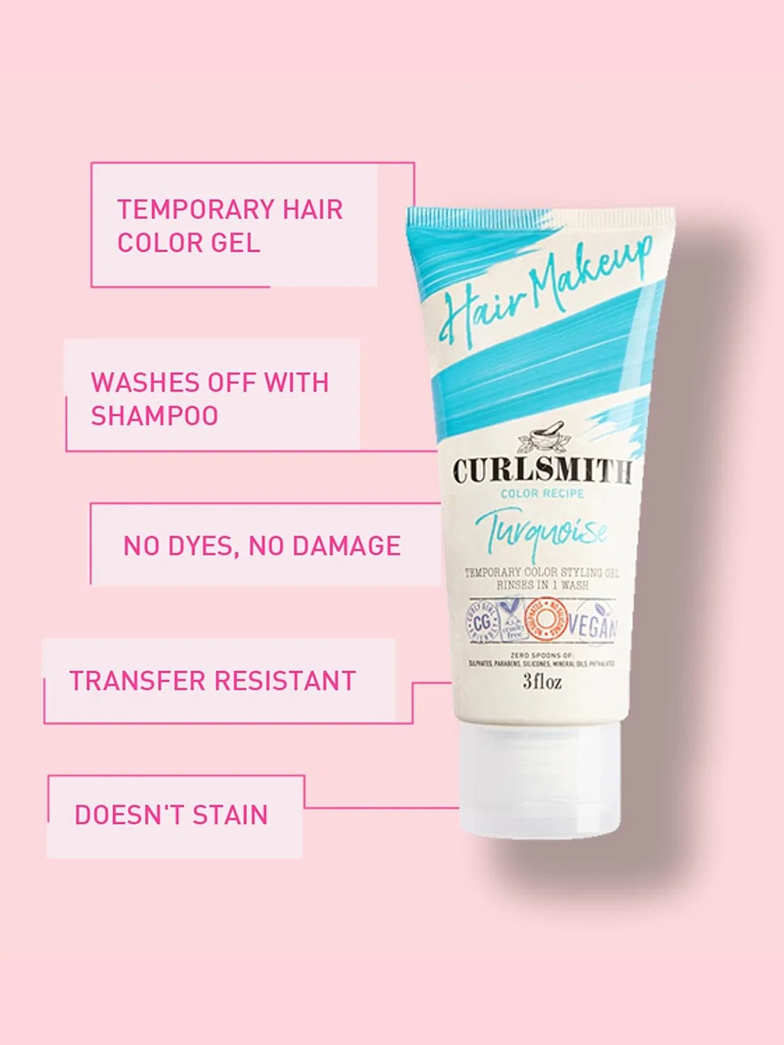Временная краска-гель для волос Curlsmith Hair Makeup Vegan, бирюзовая Curlsmith, Turquoise — фото 3