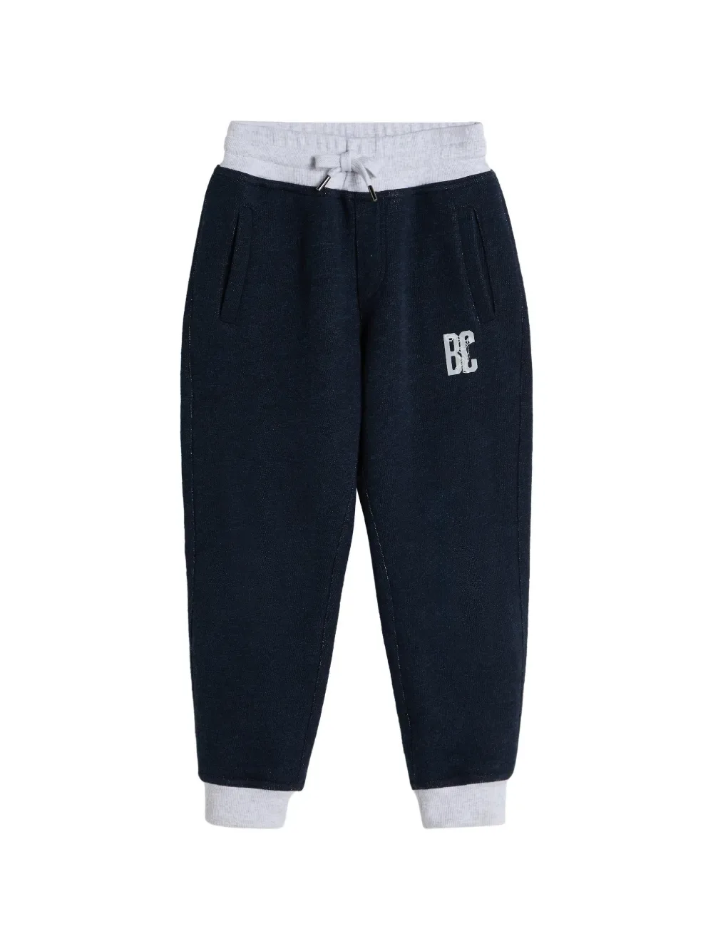 Брюки из смеси хлопка и льна во французском трикотаже с принтом Brunello Cucinelli Kids, синий