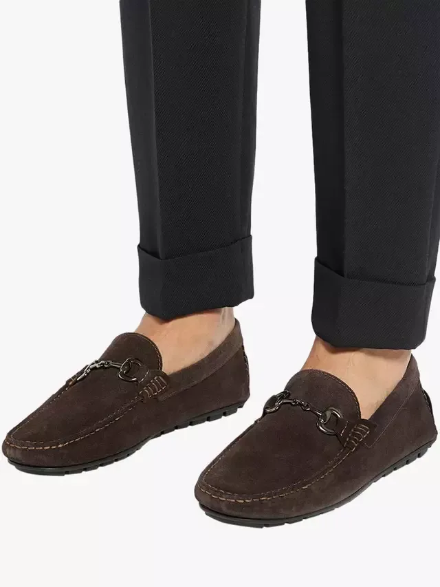 Мокасины-лоферы Brackon Wide Fit из замши с отделкой под уздечку Dune London, Brown — фото 2