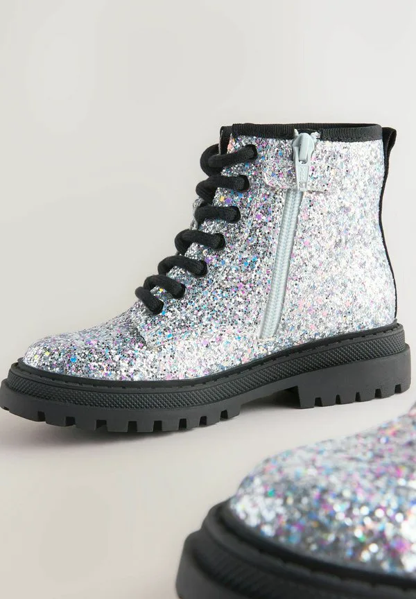 Ботинки на шнуровке широкого кроя, ботильоны на шнуровке Next, Silver Glitter — фото 2