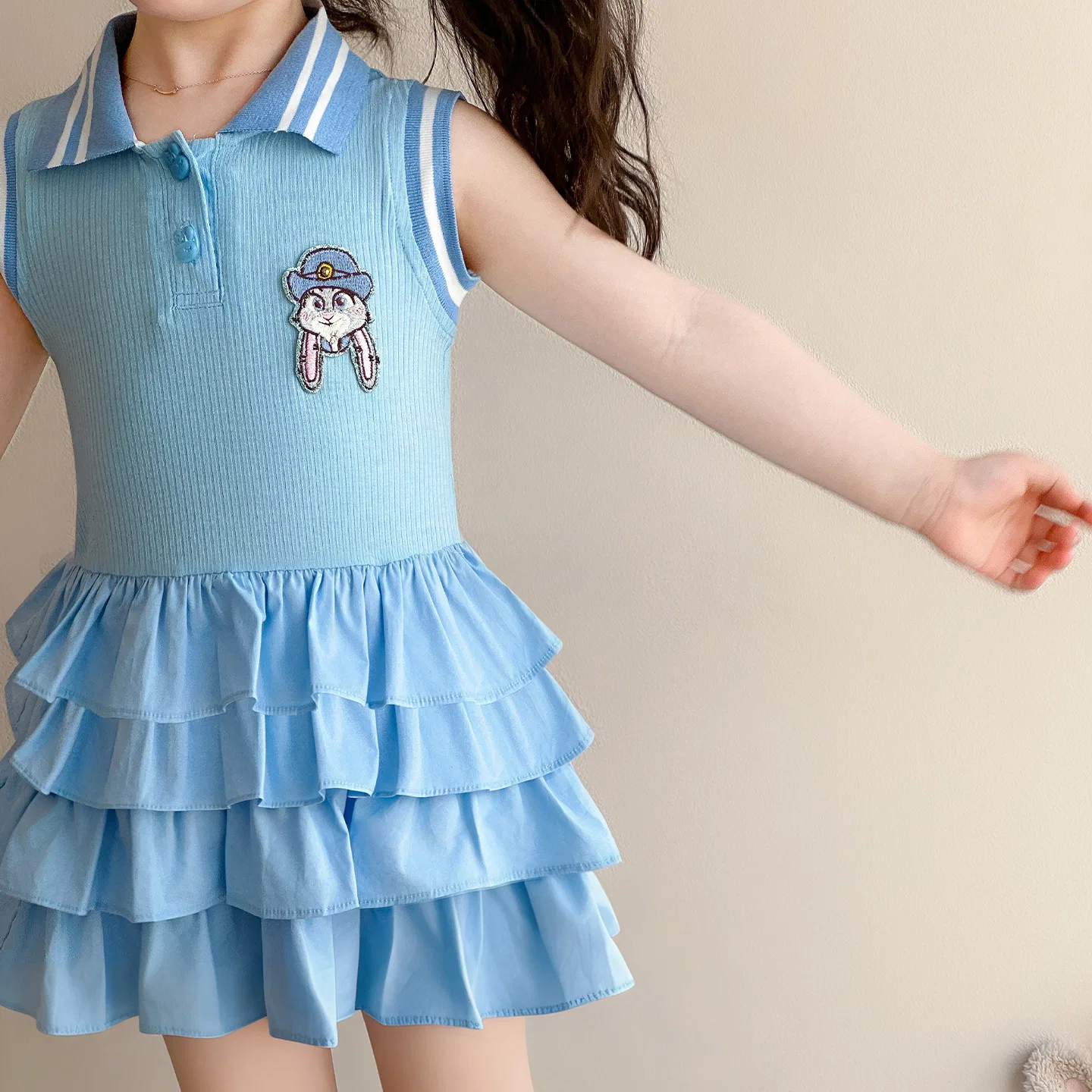 Платье детское с отложным воротником, тонкое, короткое Disney, Blue — фото 4