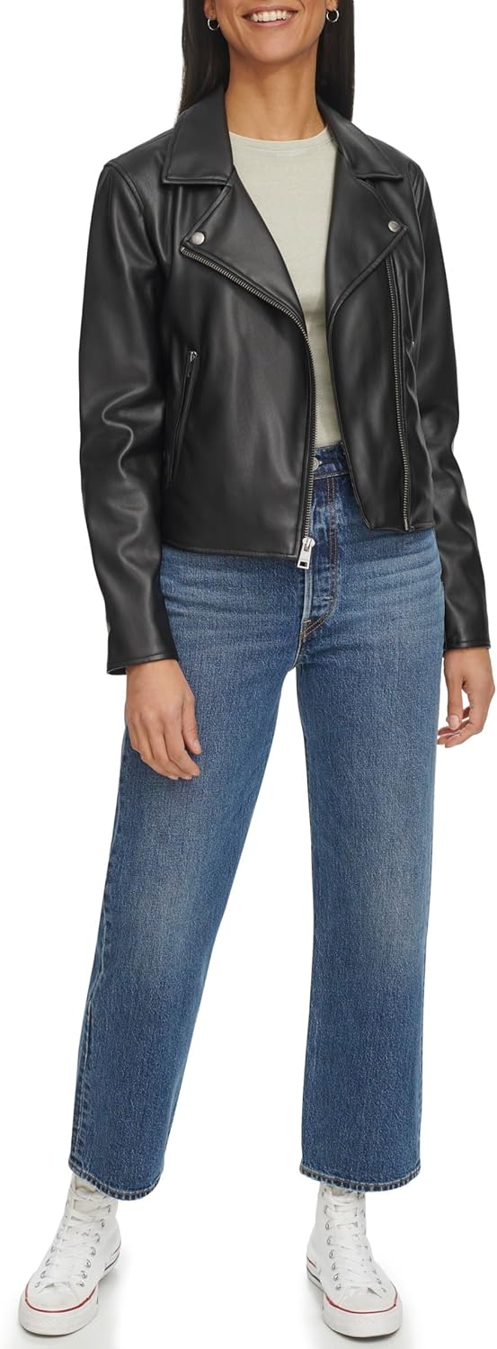 Женская гладкая байкерская куртка Levi's из искусственной кожи (стандартные и большие размеры), Black — фото 4