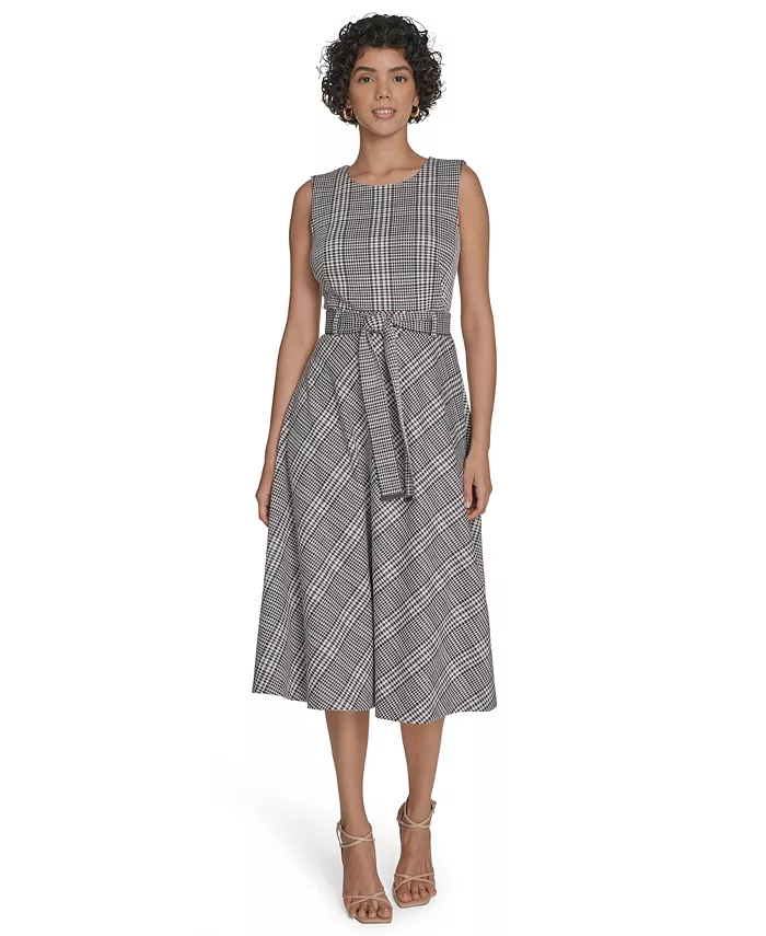 

Женское клетчатое платье миди без рукавов Calvin Klein, черный