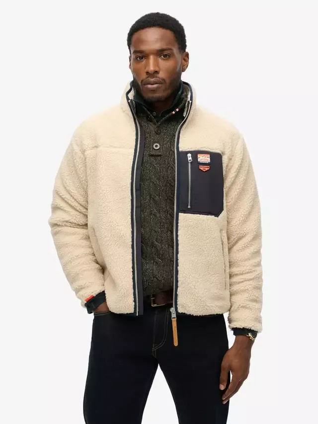 Винтажная ретро флисовая куртка на молнии Superdry, Oatmeal Beige