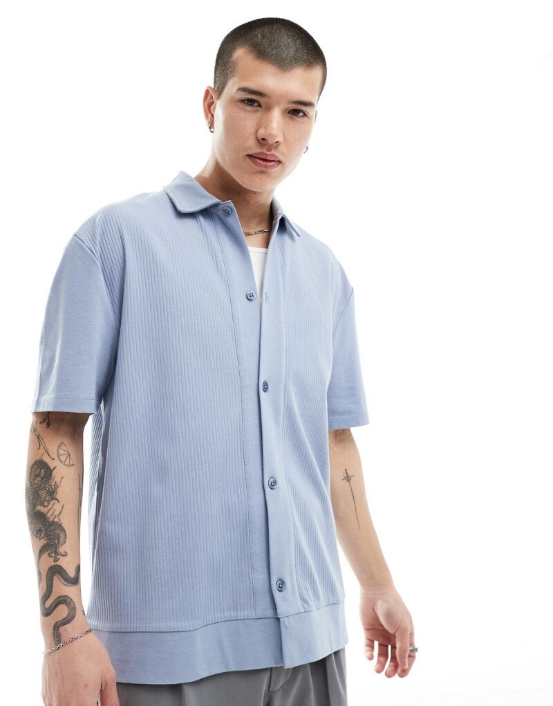 

Синяя рубашка-поло свободного кроя на пуговицах ASOS DESIGN