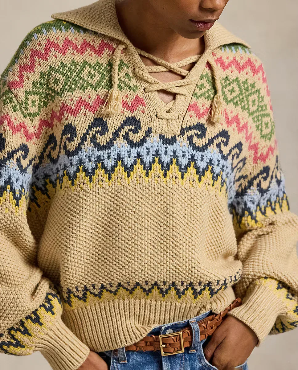 Женский дизайнерский свитер Fair Isle с завязкой Polo Ralph Lauren, Natural — фото 3