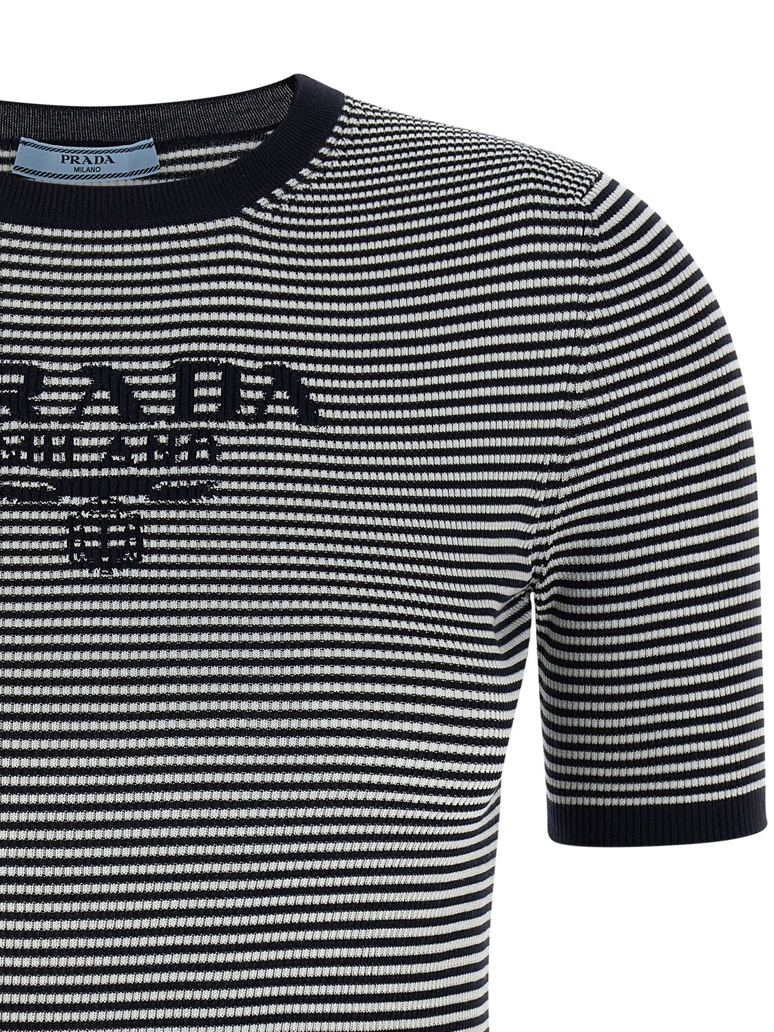 Шелковая футболка в полоску Prada, синий — фото 3