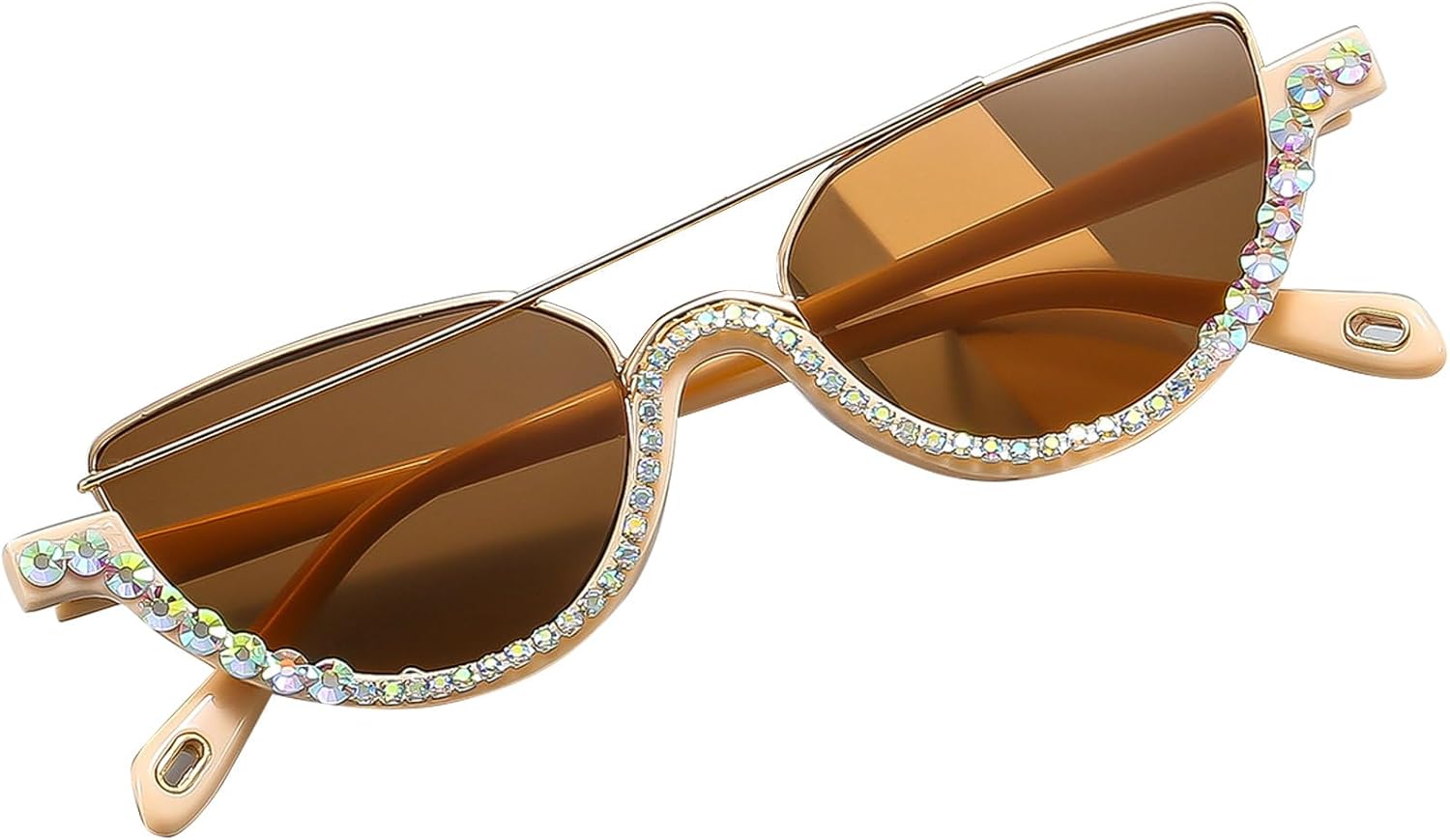 

Роскошные солнцезащитные очки «кошачий глаз» со стразами, модные женские очки с кристаллами и бриллиантами, полуметаллическая оправа, женские очки для вечеринок mincl, Brown