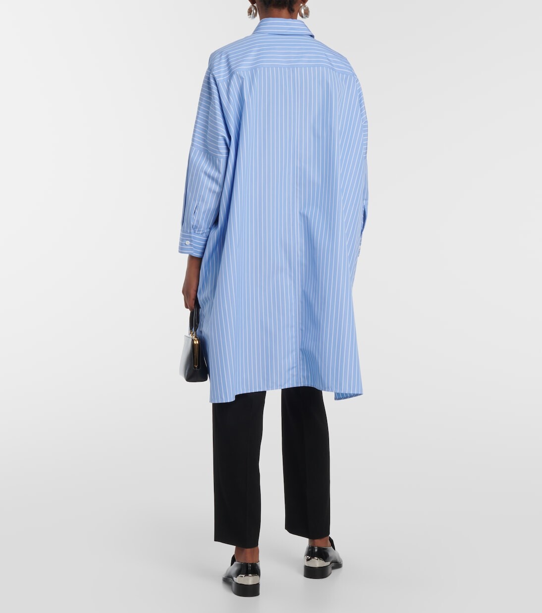 Полосатая рубашка из хлопкового поплина Jil Sander, синий — фото 3