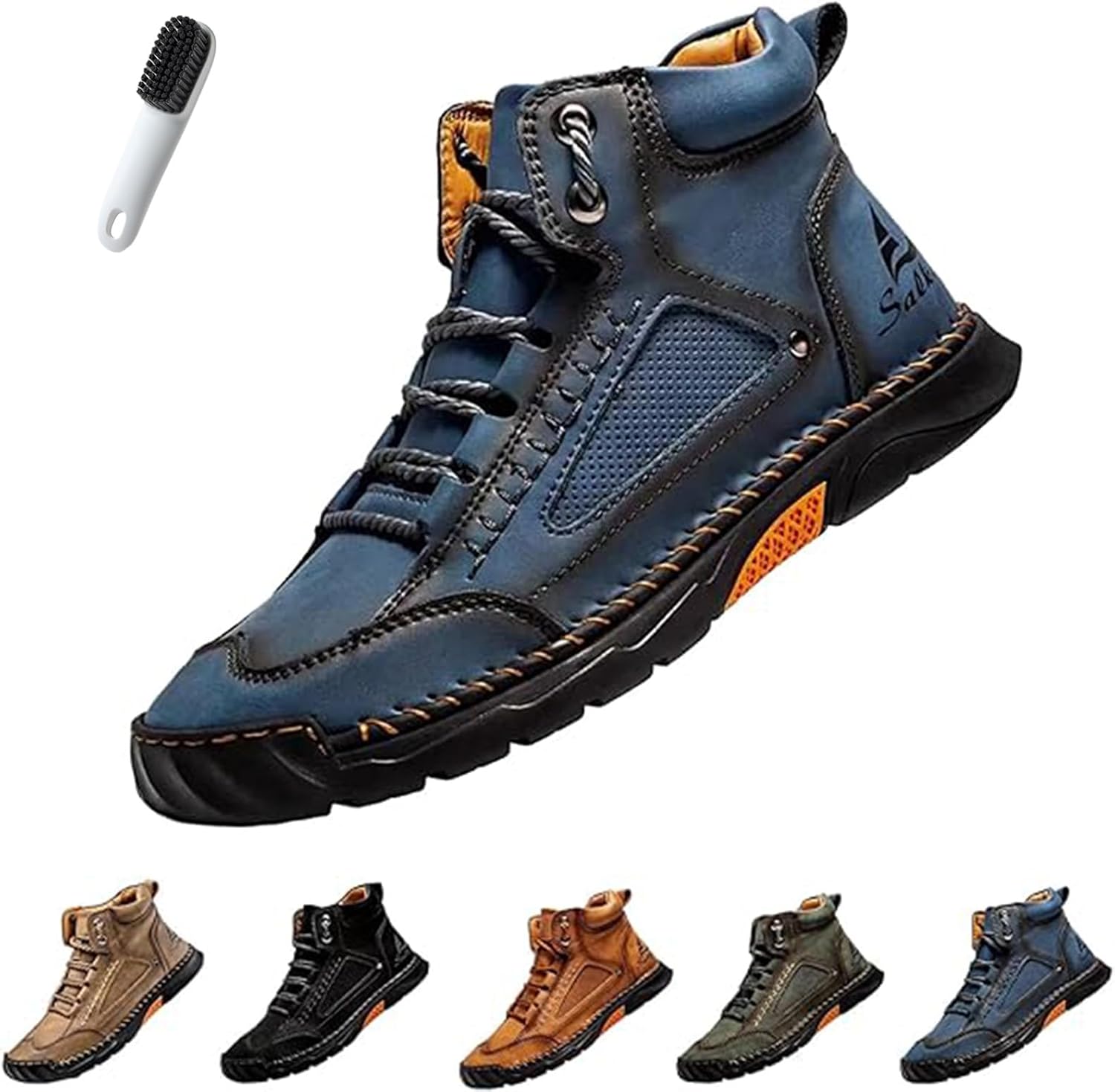 

Мужские ботинки, ручной работы из кожи, удобные водонепроницаемые ботинки с поддержкой свода для походов и трекинга на открытом воздухе Biliker, синий