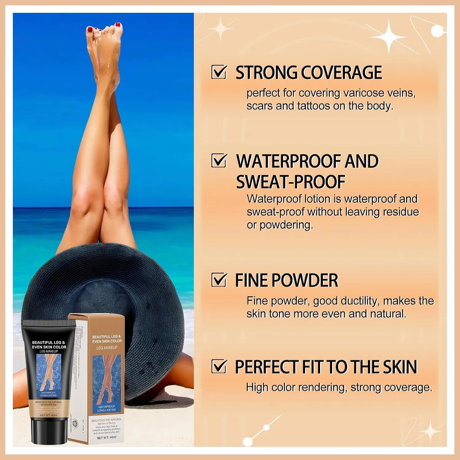 Водостойкий тональный крем для ног и тела «Body Leg Make-Up Waterproof» Broeyoue, Wheat Color — фото 3
