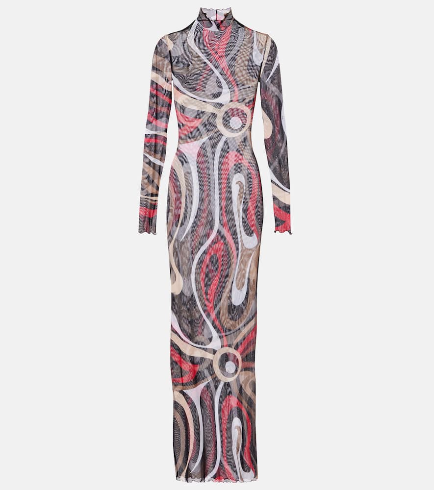 

Макси-платье из джерси с отделкой из тюля с принтом Pucci, Gold Red