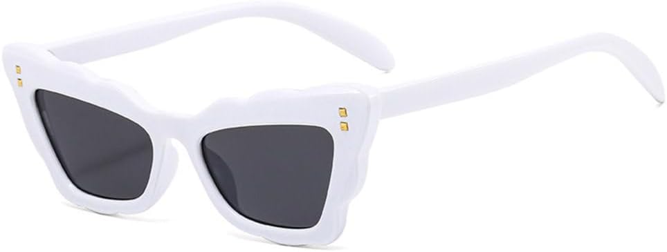 

MUTYNE Популярные модные солнцезащитные очки «кошачий глаз» для женщин, цветные, ретро, ​​с заклепками, для мужчин, градиентные, с защитой от УФ-излучения UV400, White Grey