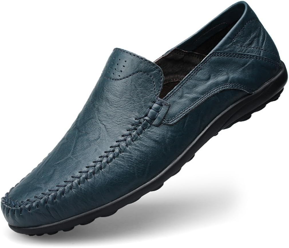 

Мужские кожаные лоферы - итальянские слипоны для моря Swzec, синий