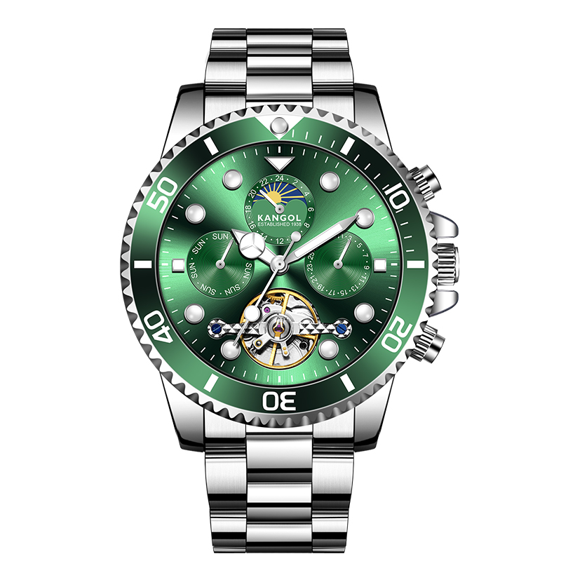 

KANGOL Часы Automatic Mechanical Movement Stainless Steel Watchband Watch Men's Watch Black Dial, Green