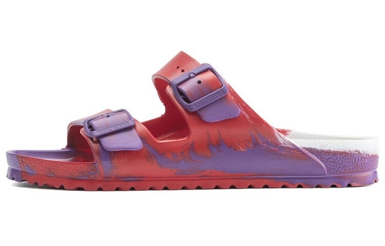 

Шлепанцы Arizona унисекс фиолетово-красные и белые Birkenstock