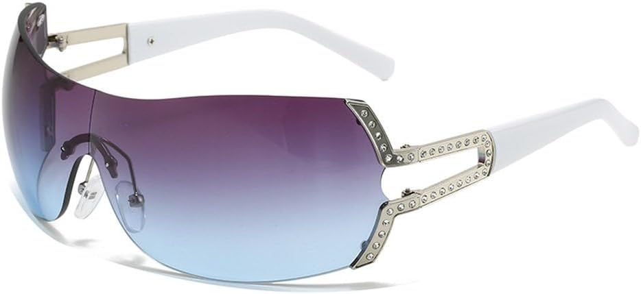 

Солнцезащитные очки One Piece в стиле панк без оправы для женщин и мужчин, модные винтажные роскошные солнцезащитные очки, стильные панк-спортивные очки с защитой от УФ-излучения UV400 TKKTLLT, Gray Blue