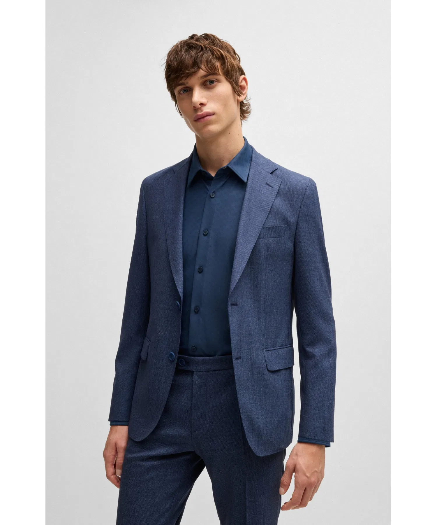 Мужская рубашка BOSS Slim Fit Performance Stretch с монограммой тёмно-синяя — фото 4