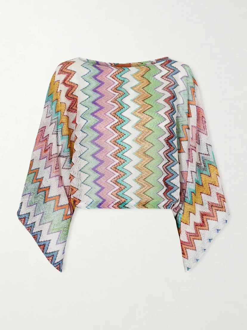 Вязаная крючком блузка в полоску цвета металлик Missoni, белый