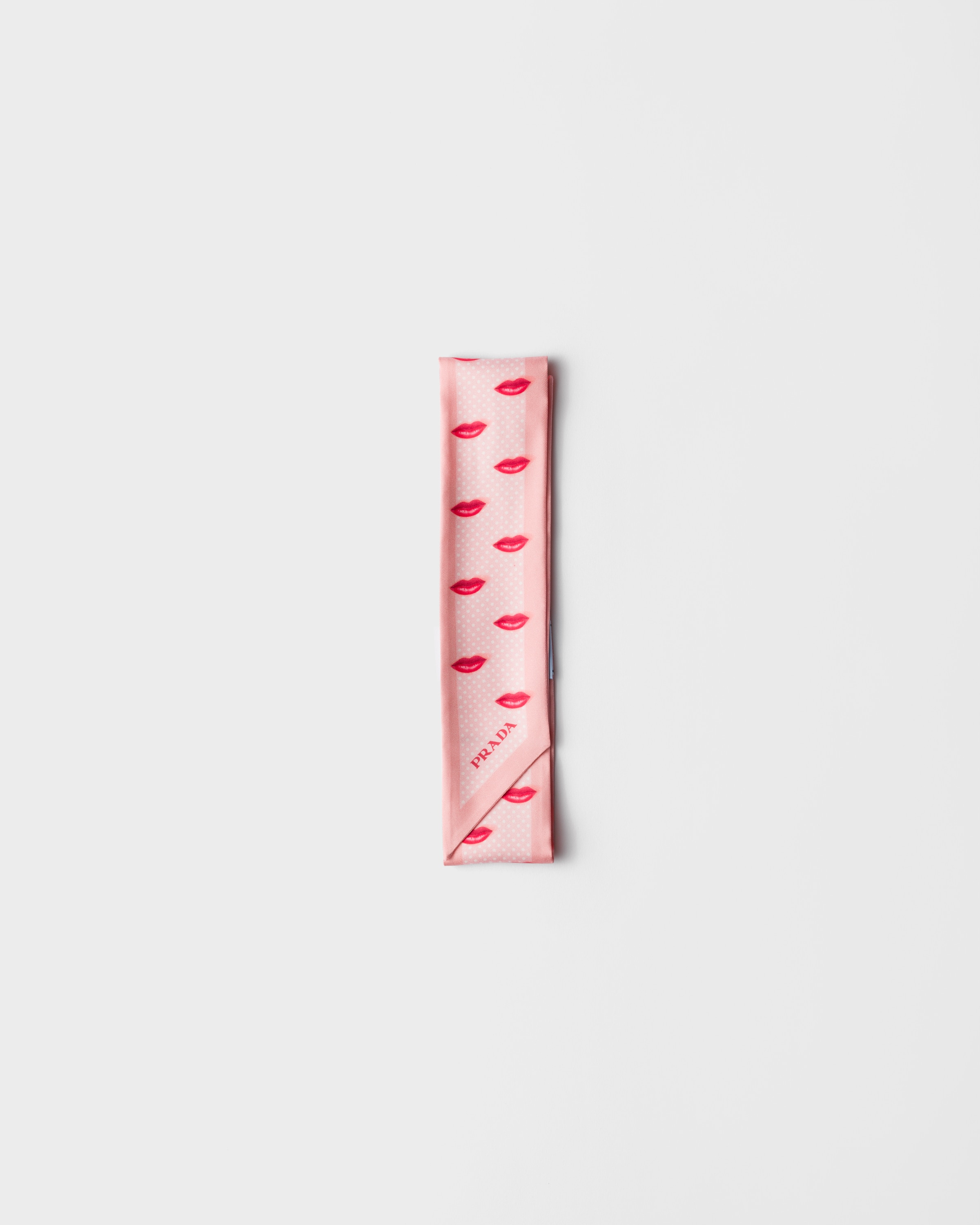 

Узкий шарф из принтованного шелкового твила Prada, розовый