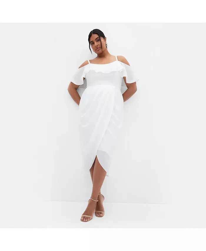 

Платье миди с драпировкой Plus Size Flirtation CITY CHIC, слоновая кость/кремовый