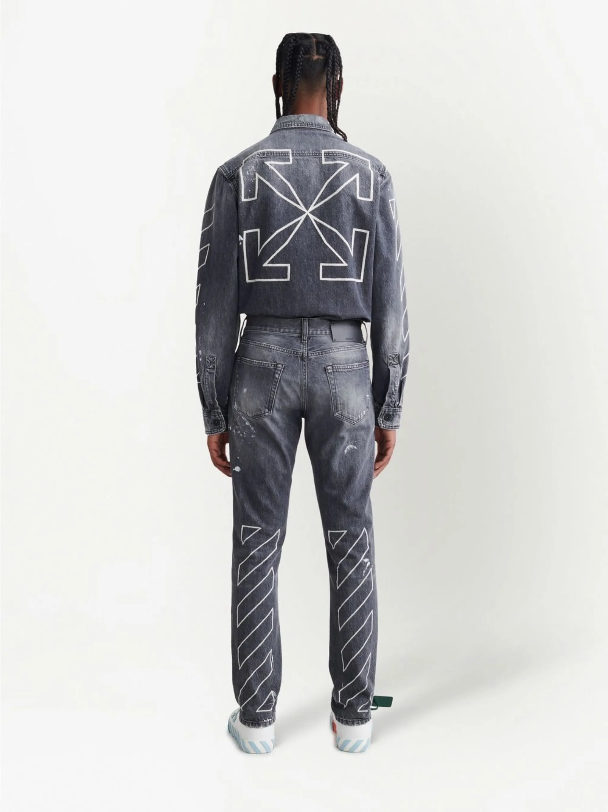 Джинсы с эффектом потертости и полосками Diag Off-White, серый — фото 4