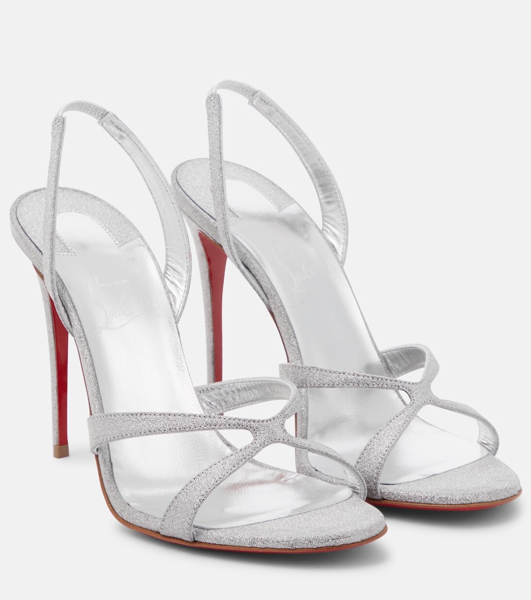 Блестящие кожаные сандалии Emilie с ремешком на пятке Christian Louboutin, серебряный