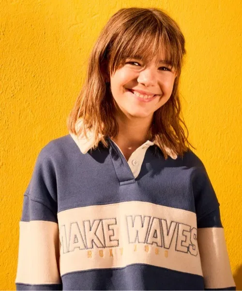 Детская толстовка с длинными рукавами в стиле регби от ICONIC WAVES/Roxy Kids из флиса с начесом