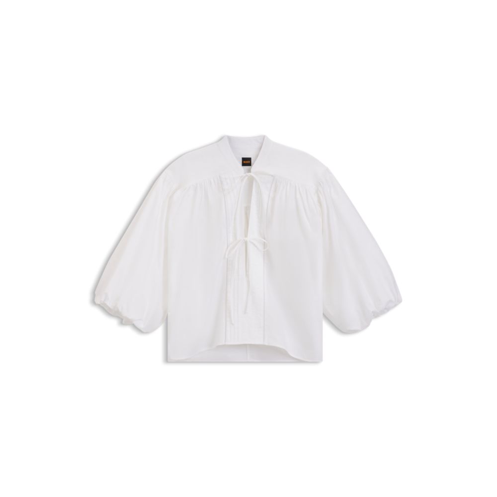 

Свободная блуза из хлопкового поплина с завязками на горловине BOSS, белый