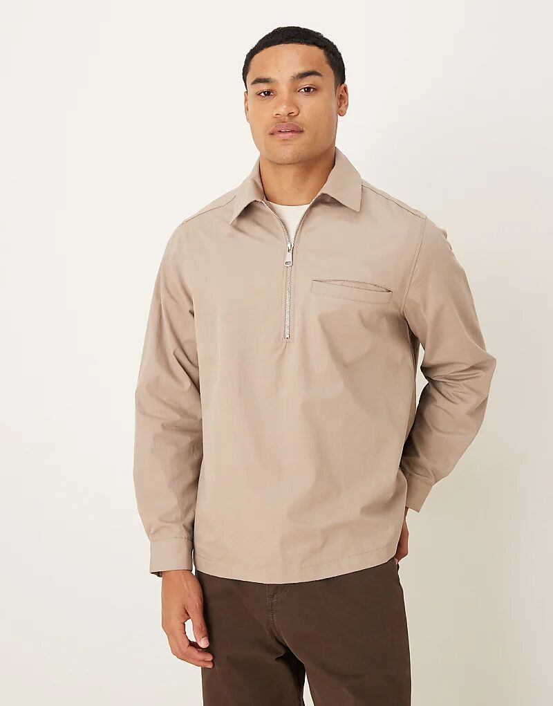 

Рубашка ASOS DESIGN из поплина с застежкой-молнией на застежке-молнии цвета «песок»