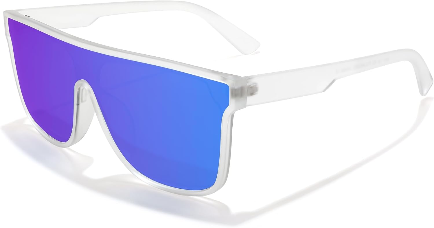 

FEISEDY Поляризованные солнцезащитные очки для мужчин и женщин, с плоской верхней частью, модные, большие, квадратные, защита от ультрафиолета UV400, B4141, Matte Transparent Frame/Blue Mirror