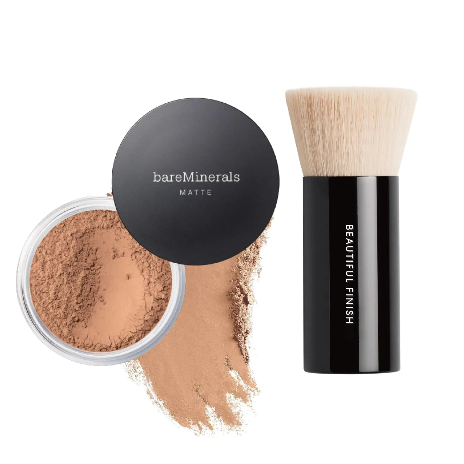 bareMinerals Original Matte Loose Powder Foundation SPF 15, минеральная пудра для лица, матовое покрытие от легкого до полного, маскирует блеск, без талька, некомедогенная + кисть для тонального средства Beautiful Finish