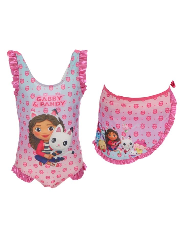 

Детский купальник Gabby's Dollhouse с саронгом, размер 3/4, розовый