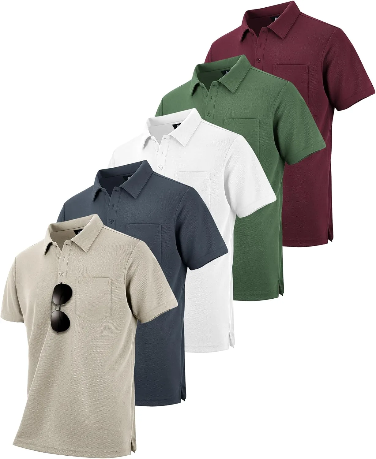 

ZITY 5 Pack мужских поло с карманом, быстро сохнущие