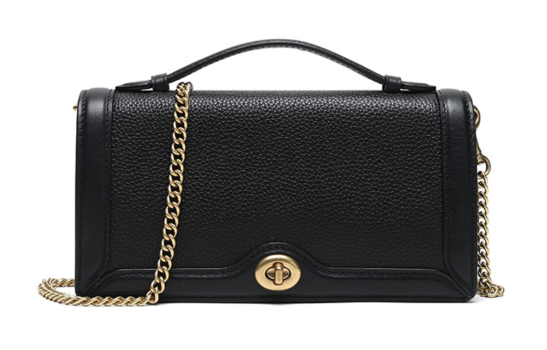 

COACH Сумка через плечо из коровьей кожи с цепочкой, портативная маленькая женская сумка кроссбоди, черная