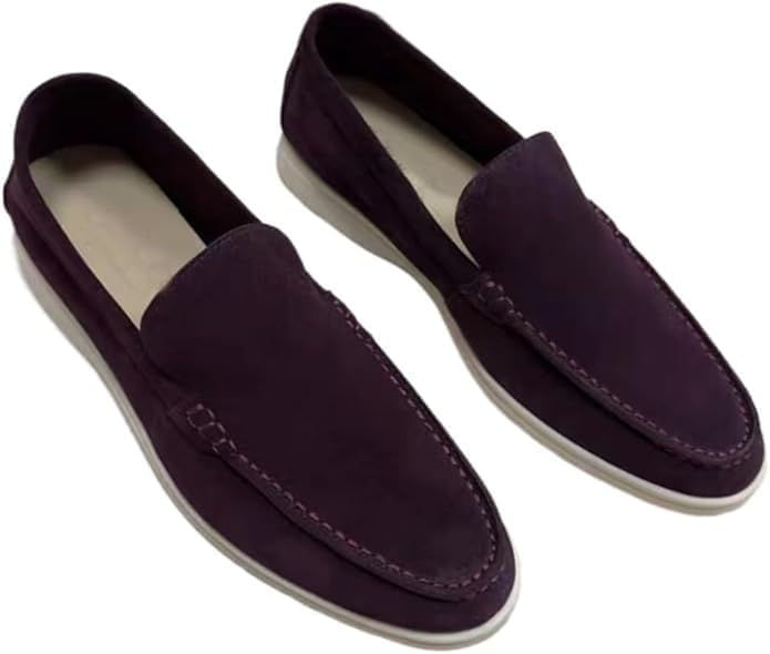 

Мужские замшевые лоферы-мокасины без шнурков для лета, легкие и дышащие, плоские повседневные туфли, прогулок и оксфорды Eimeinuosy, пурпурный