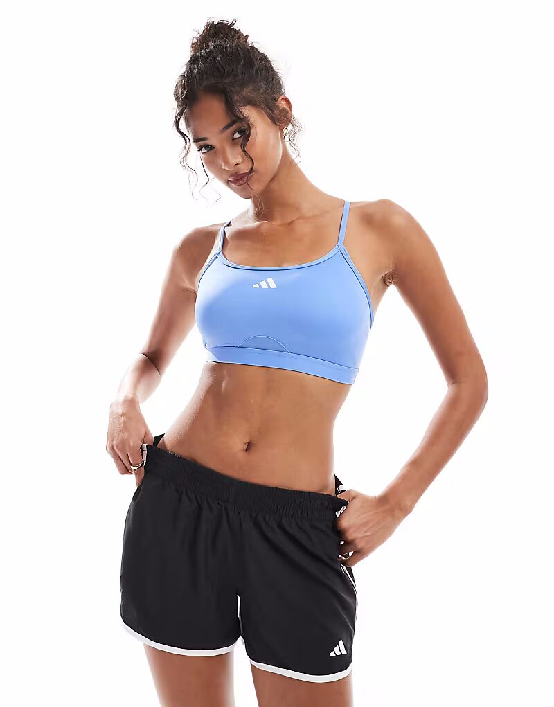 

Бюстгальтер Adidas performance Aeroreact training с тремя полосками в синем цвете
