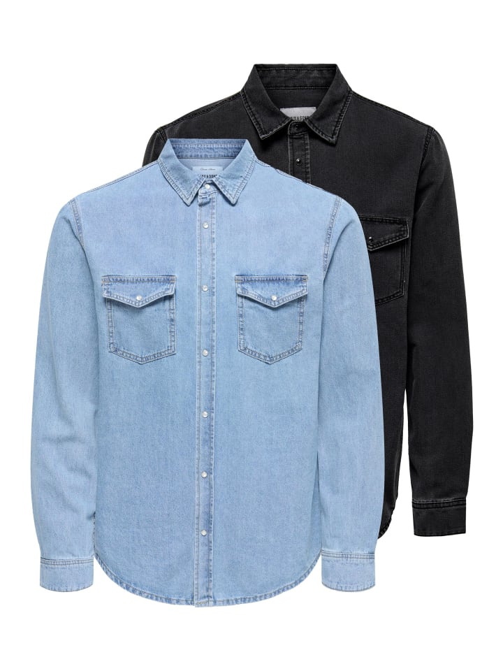 

ONLY & SONS Джинсовая рубашка Bane светло-голубого/темно-серого цвета