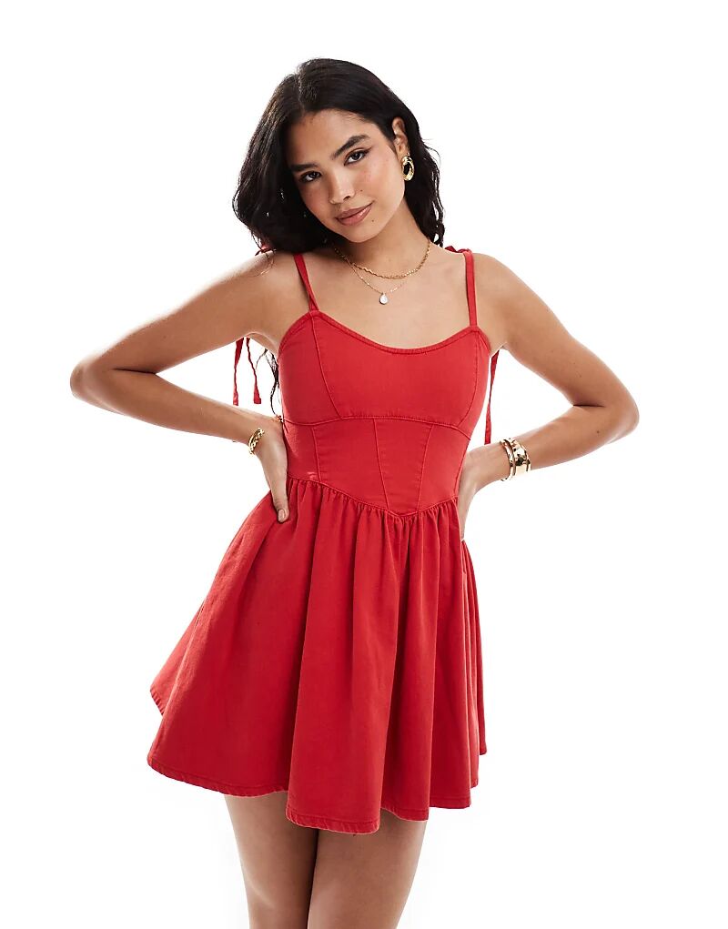 

Мини-платье из мягкого денима ASOS DESIGN красного цвета