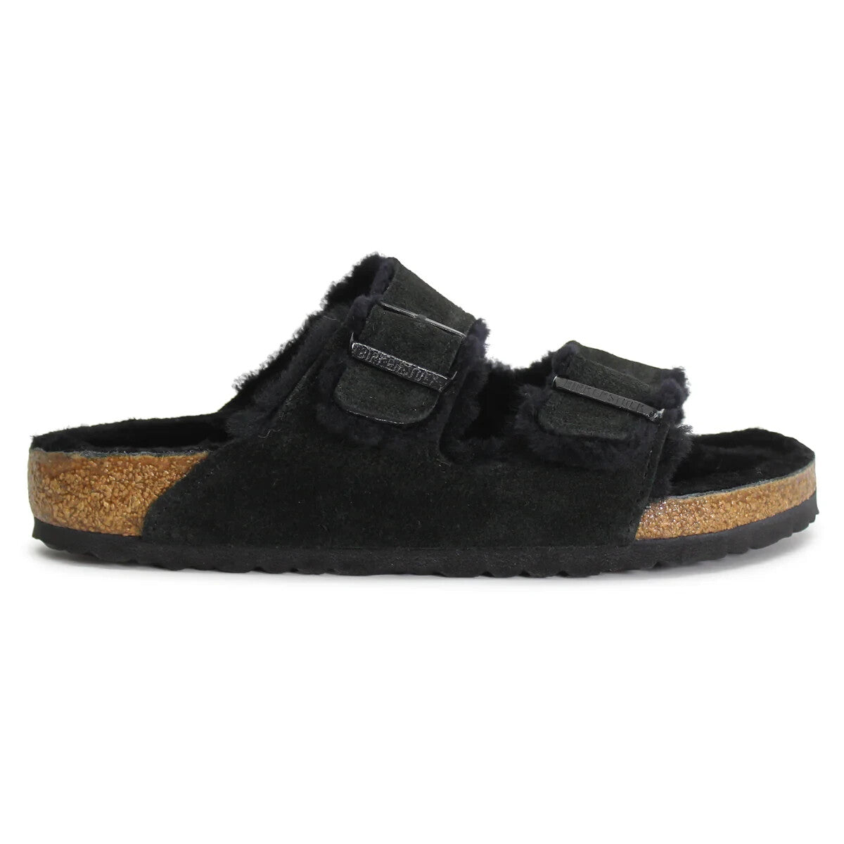 Биркеншток Аризона 0752661-001 Сандалии женские черные с овчиной слайды Birkenstock