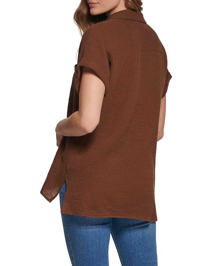 

Рубашка Calvin Klein Short Sleeve Button Front Camp Shirt, цвет Earth